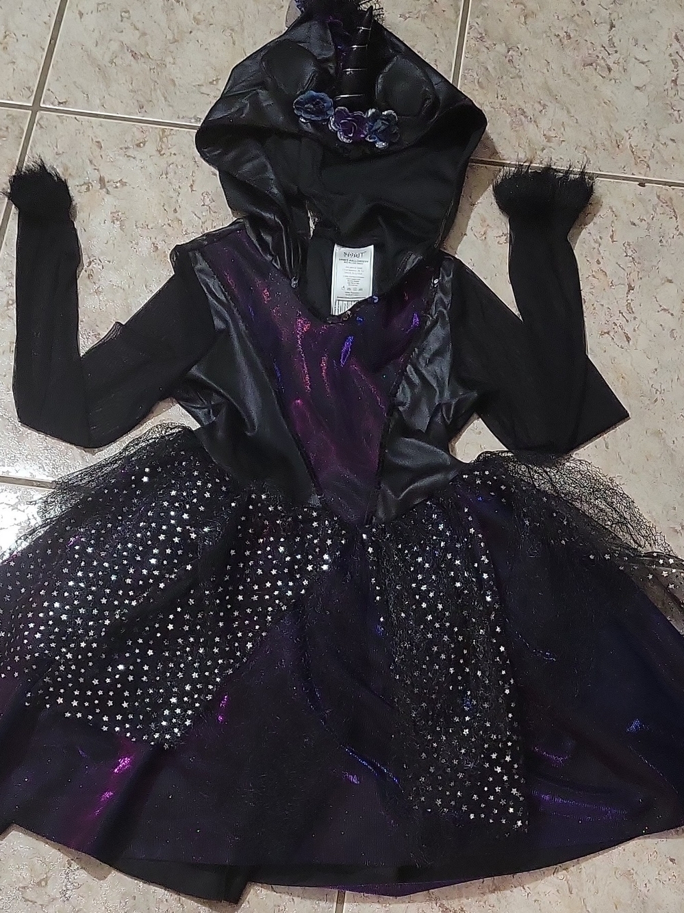 Spirit Black and Purple Sparkle Dark Unicorn Costume with Hood